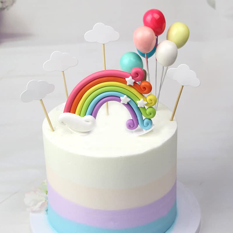 AMACOAM Rainbow Cake Topper Cloud Rainbow Balloon Birthday Cake Toppers Cake Decoration Baby Shower Cake Toppers for Kids Girls Rainbow Theme Birthday Party Baby Shower Wedding Cupcake Decoration