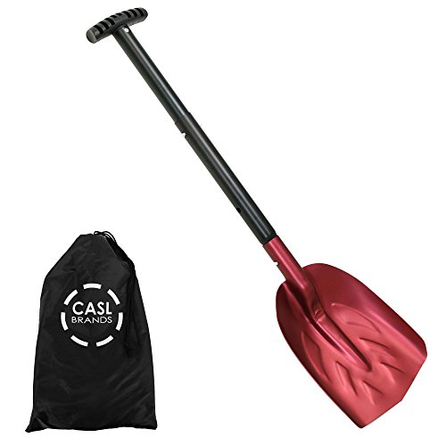 CASL Brands Collapsible Emergency Utility Snow Shovel with 8-Inch x 11-Inch Blade and Carrying Bag - Multipurpose Winter or Camping Shovel for Car - Portable Compact Design - Red