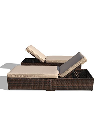 Super Patio Outdoor Set of 2 Adjustable Pool Rattan Chaise Lounge Chair with Steel Frame, Beige  ...