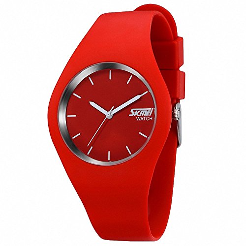 Mastop Casual Simple Style Silicone Strap Unisex Wristwatch Sports digital Watches 30M Waterproof(Red)
