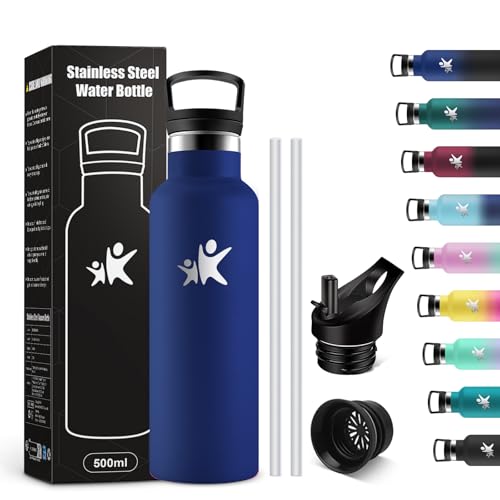 KollyKolla Borraccia Termica Bambini 500ml, Borraccia con Cannuccia, senza BPA, Borraccia Acciaio Inox, Facile Pulizia, a Prova di Perdite, Borracce Ufficio, Scuola, Campeggio, Palestra, Viaggio