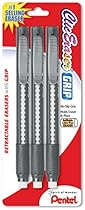 Pentel Clic Eraser Grip Retractable Eraser, Assorted Colors, 1 Pack of 3  (ZE21BP3-K6)