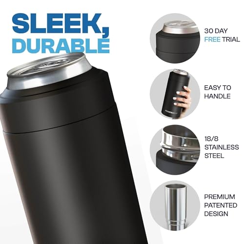 Frost Buddy Universal Can Cooler - Fits Slim Cans, 12 & 16oz (MatteBlack) | 20x colder, cold up to 24 hrs | Sleek, lightweight design | Premium build quality
