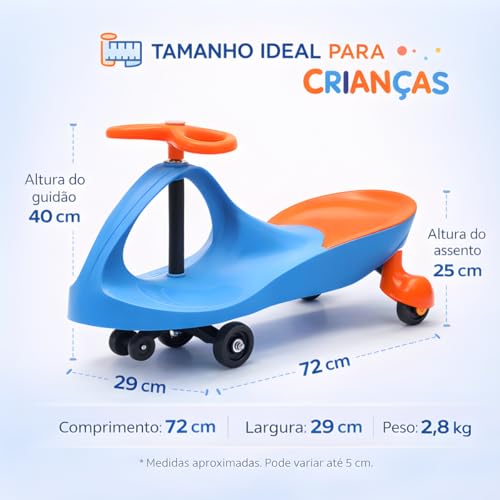 Carrinho Gira Gira Infantil Twist Rolimã, Movimento por Balanço do Volante, Suporta até 70 kg (Azul/Laranja)