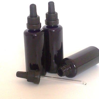 Miron Violetglass Dropper Bottle 50ml with Pipette (Pack of 2). Superior Aromatherapy Essential Oil Bottles or storage bottles for flower essences and hydrolats.
