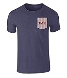Fashion Greek Sigma Alpha Epsilon Americana Pocket T Shirt with Twill Letters Heather-Navy L