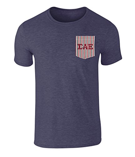 Fashion Greek Sigma Alpha Epsilon Americana Pocket T Shirt with Twill Letters Heather-Navy L