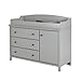 South Shore Convertible Changing Table with Storage Drawers and Removable Changing Station, Soft Gray