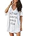 Oryer Womens Letters Print Baggy Swimwear Bikini Cover up Beach Dress T-Shirt, A-white, One Size