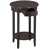 Yaheetech Round Wood Sofa Side End Table with Drawer and Shelf Bedside Nightstand Console Table for Small Spaces Living Room Tall Coffee Accent Tables (Espresso)