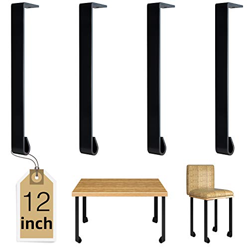 LuckIn Heavy Duty Bench Legs 12 Inch, Industrial Metal Leg Bracket for Bench, DIY Modern Cabinet Legs Set of 4, Black