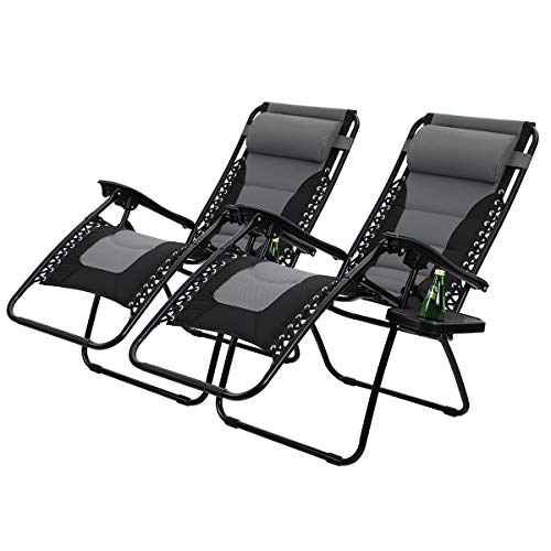PHI VILLA Padded Zero Gravity Patio Lounge Chairs Adjustable Reclining with Cup Holders