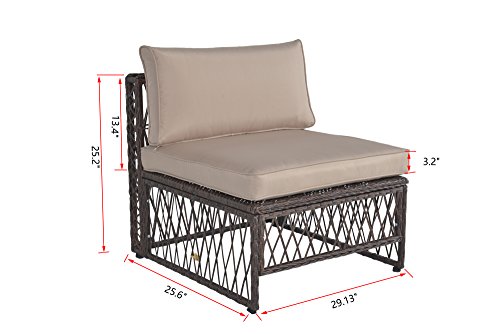 Outdoor Patio Furniture Rattan Sofa PE Wicker Sectional Sofa Set Beige Brown (5 pcs)
