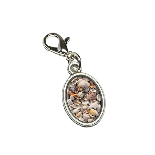 Graphics and More Sea Shells - Ocean Beach Antiqued Bracelet Pendant Zipper Pull Oval Charm with Lobster Clasp