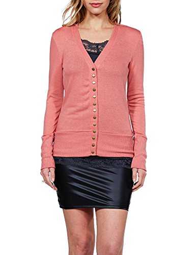 Mixed Knit V-Neck Brass Snap Button Sweater Cardigans dusty Rose X-Large - Thumbnail 5
