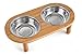 LePet Raised Dog Bowls Cat Food Stand with 2 Stainless Steel Bowls, Elevated Small Dog Bowls with Bamboo Stand