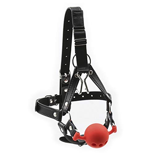 Bondage Masters Head Harness Silicone Gag with Nose Hook, Red