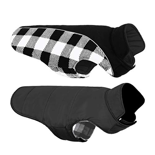 CITÉTOILE Warme Hundemantel Winter, Hundemantel mit Bauchschutz, Wintermantel für Hunde mit Reflektierend, Wendbarer Hundejacke Hundekleidung mit Geschirrloch, Schwarz, M