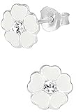 .925 Sterling Silver Hypoallergenic White Jeweled Flower Stud Earrings for Girls (Nickel Free)