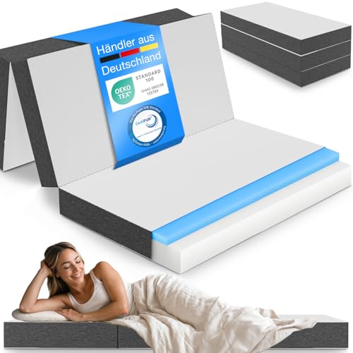 ELONEO Premium Visco Klappmatratze 140x200 cm, extra hoch 15 cm, Gästematratze klappbar, Faltmatratze, Faltbare Matratze, Bandscheibenwürfel, Reisemat