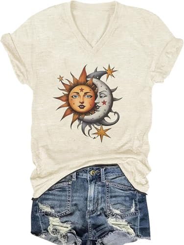 Women's T-Shirt Vintage Flower V Neck Shirt Boho Wildflower