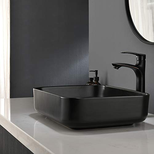 Ufaucet Modern Black Rectangular Above Counter Countertop Porcelain Ceramic Bathroom Vessel Vanity Sink