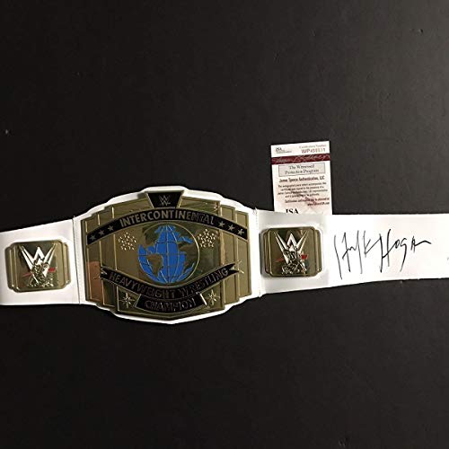 Autographed/Signed Hulk Hogan White Replica WWE Wrestling Championship Title Belt JSA COA