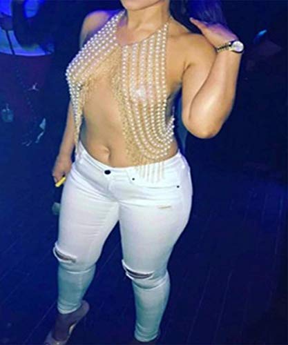 Denifery Fashion and Sexy Body Chain Handmade Pearl Tassel Gold Body Chain Body Accessories for Nightclub
