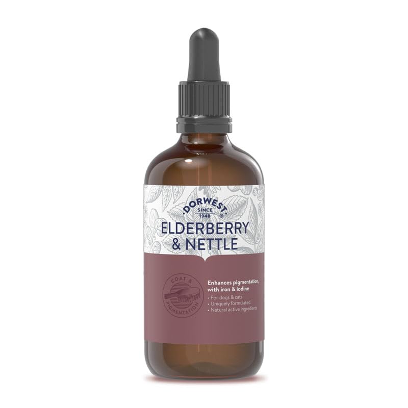 Elderberry & Nettle Extract for Dogs 100ml. Pure herbal extracts to enhance pigmentation