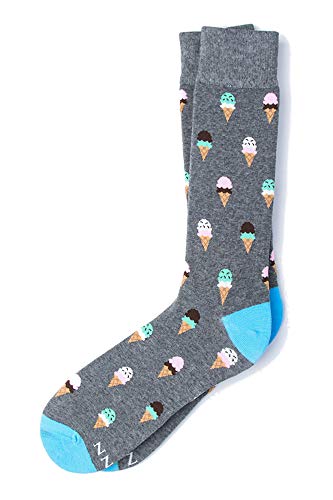 Men's Hipster Designer I melt For You Ice Cream Love Novelty Crew Dress Socks (Gray) - Thumbnail 2