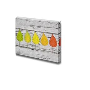 Canvas Prints Wall Art - Colorful Autumn Leaves on a Wooden Table | Modern Wall Decor/Home Decoration Stretched Gallery Canvas Wrap Giclee Print. Ready to Hang - 12" x 18"