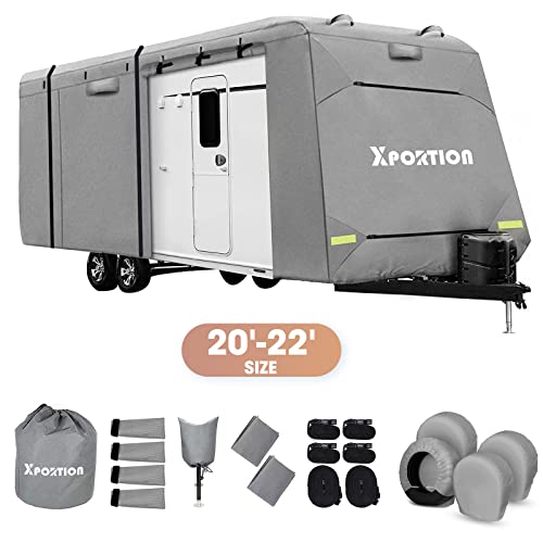 XPORTION Upgraded Camper Trailer Cover , Windproof RV Travel Trailer Cover Fits 20’ 22’, 4
