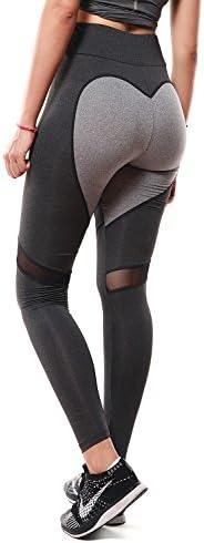 APTERA Women's High Waist Leggings Color Contrast Tights Full Length With Mesh Panels For Yoga Jogging Workout - Dark Gray, XL