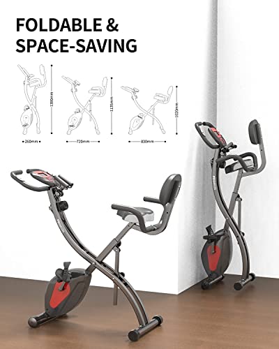 PROIRON Foldable Exercise Bike Fitness Bike 3 in 1, 8 Levels of Magnetic Resistance & Comfortable Adjustable Seat, Indoor Exercise Bike Tablet Holder & Digital Monitor