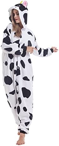 Ifboxs Unisex-Adult Animal Onesie Pajamas Plush One Piece Pyjamas Milk Cow Cosplay Costume