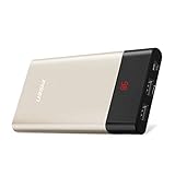 PISEN 10000mAh Portable Charger - Slim Power Bank with Digital Display Fast Charging Compatible for iPhones iPads Samsung Phones and Tablets (Gold)