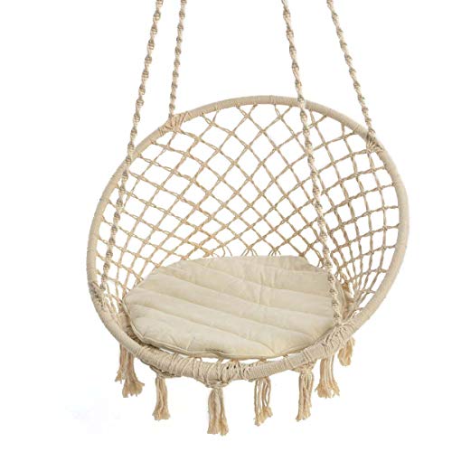 Hängesessel Nizza - mit rundem Sitzkissen - Outdoorgeeignet - Sitzfläche ca. Ø 55 cm - Belastbarkeit max. 100 kg - Beige