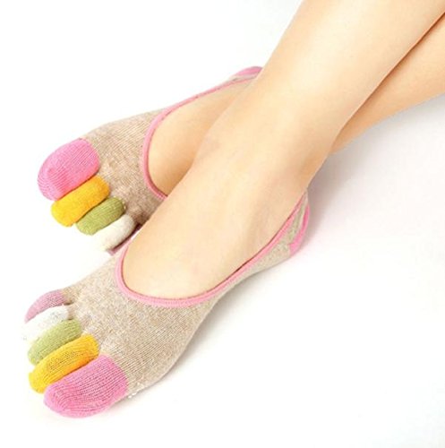 Yoga Socks,Vovotrade Womens 5-Toe Colorful Yoga Gym Non Slip Soft Ventilation Massage Toe Socks (Khaki-A)