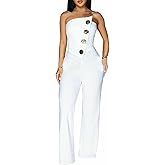 Yuopeid Women's Sexy Strapless Off Shoulder Bodycon Tube Top Overalls Jumpsuit Wide Leg Pants Formal Party Rompers