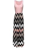 Sherosa Fashion Women's Sleeveless Striped Wavy Pattern Sexy Party Long Dress Gown (L, Pink)