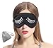 MSSilk Sleep Eye Mask- Smoothing Mulberry Silk- Adjustable Elastic Strap- Lightweight- with A Bonus Pair of Earplug in a Carry Pouch (White Eyelashes)