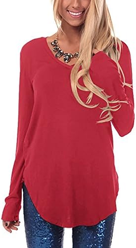 Women Long Sleeve T Shirt Tunic Tops Plain Casual Basic Blouse Shirts Tees Top