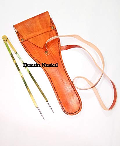 Humaira Nauticals British Single Handed 8" Brass & Steel Navigational Dividers Compass with Leather Cover