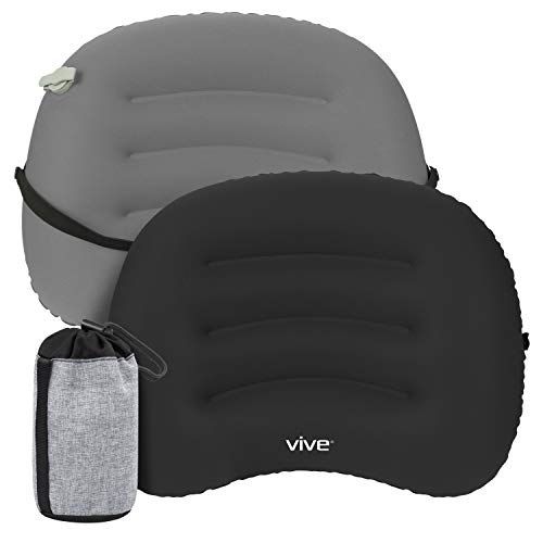 Vive Inflatable Lumbar Support Cushion with Bag - Backrest Pillow for Car, Office Chair - Adjustable Firm Air Lower Back, Neck Pain, Sciatica Relief - Compact, Portable Camping Travel Headrest