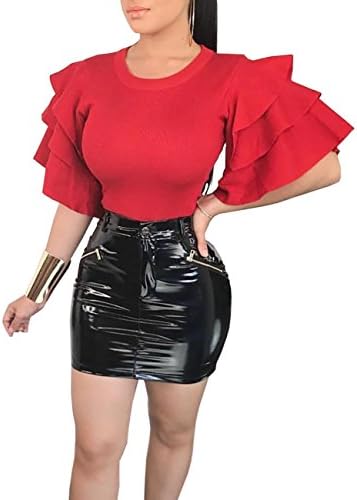 VintageRose Womens Round Neck Ruffle Sleeve Blouse Tops X-Large Red