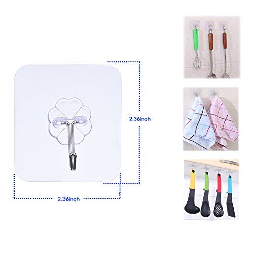 Ecjiuyi 10 Packs Reusable Adhesive Hooks,Transparent Heavy Duty Wall Hooks with No Scratch, Waterproof and Oilproof for Bathroom, Bedroom, Kitchen, Refrigerator Door, Wall and Ceiling - Thumbnail 4