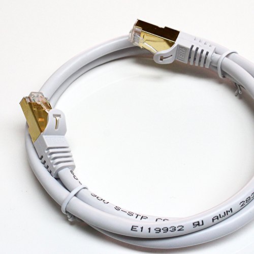 Tera Grand - 2 Pack - Premium CAT7 Double Shielded 10 Gigabit 600MHz Ethernet Patch Cable for Modem Router LAN Network - Built with Gold Plated & Shielded RJ45 Connectors, 3 Feet White