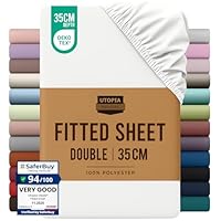Utopia Bedding Fitted Sheet Double, White - Deep Pocket 14 inch (35 cm) - Easy Care - Soft Brushed Polyster - Microfibre Fabric - Shrinkage and Fade Resistant - Bottom Sheet