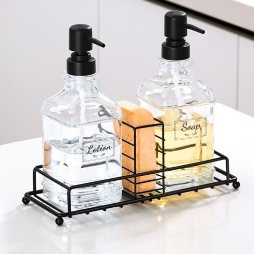 Photo 1 of Shinowa Kitchen Soap Dispenser Set, Hand and Dish Soap Dispenser Set with Tray, 2-Pack Thick Glass Soap Dispenser for Kitchen & Bathroom, Soap and Lotion Dispenser Set Kit with Pump