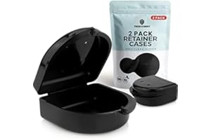 FRESH KNIGHT Mouth Guard Case - Black Retainer Mouthguard Case for Dentures with Vent Holes - Protective Storage for Night Teeth Grinding - Slim Design for Travel - BPA-Free - Secure Closure (2 Pack)
